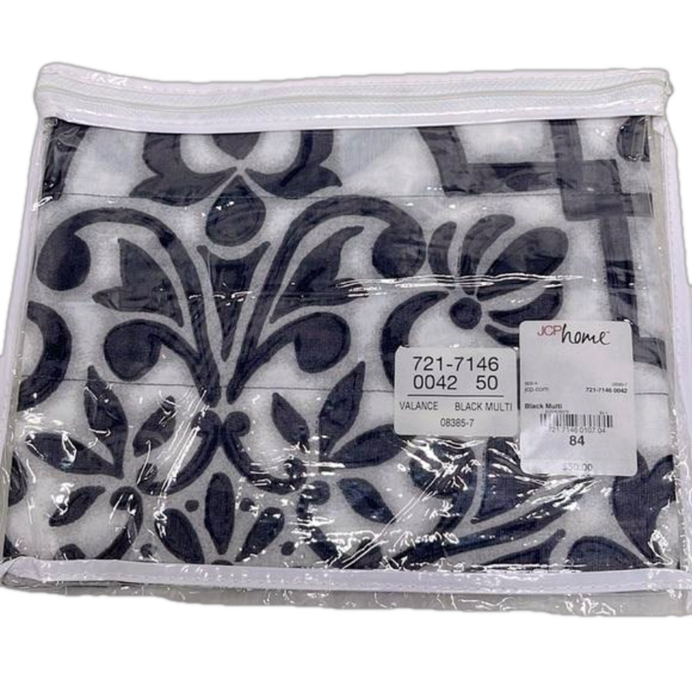 JCP Home Soft Black & White Retro Abstract Print Valance Curtain 17” x 82” - Picture 3 of 9